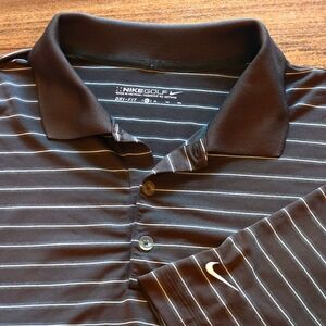NikeGolf Men's XL Brown White Striped Polo Shirt Dri-fit Short Sleeves Active